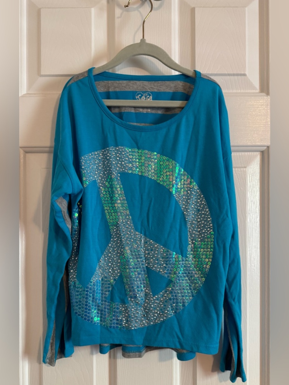 Justice Bright Teal and Gray Striped Tee